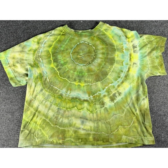 Nike Tops - Nike‎ Cropped Baby Tee Size Large Green Tie Dye Y2K Retro Grunge OOAK Custom